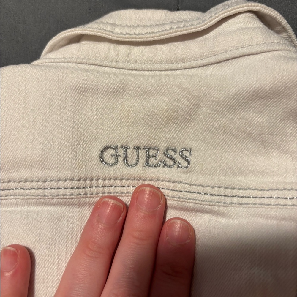 GUESS Kids Ivory Jean Jacket with Glittery Silver Details Size 12M - Picture 6 of 6